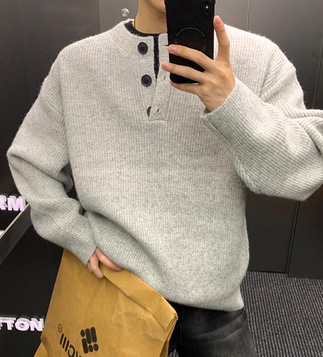 Men s Retro Henley Knit Sweater: Soft, Versatile, Old Money Style L