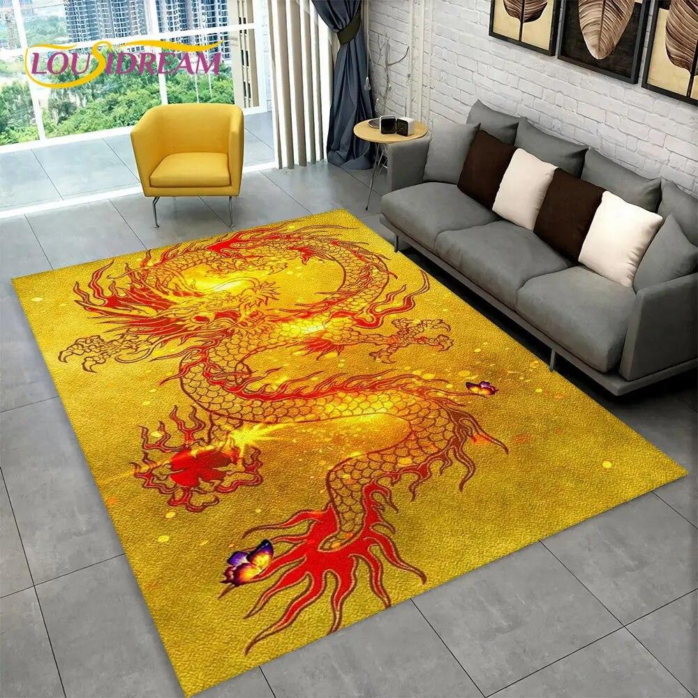 Kreslený Vzor Draka Velký Oblastní Koberec, Koberec pro Obývací Pokoj Ložnici Pohovku Rohožka Kuchyňská Dekorace, Dětská Hrací Protiskluzová Podlahová Podložka