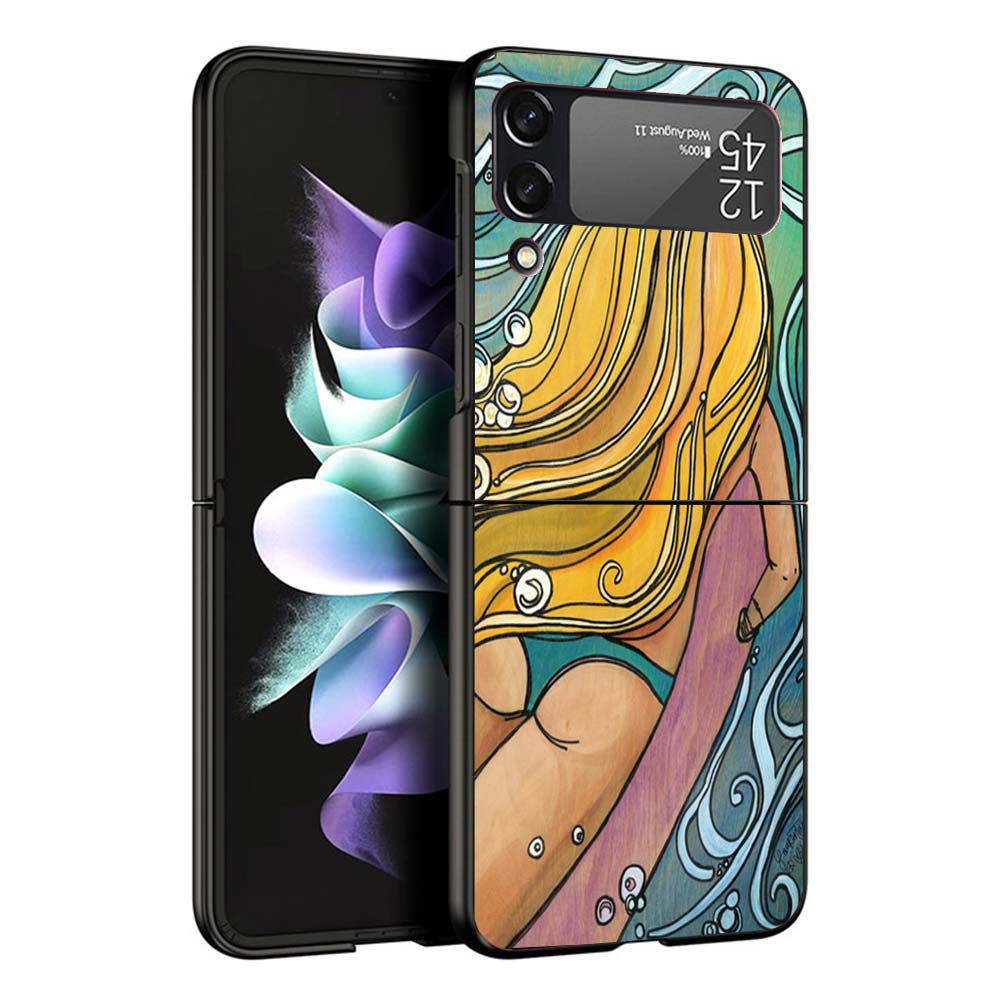 Surfboard Surfing Art Surf Girl Summer Hard Black Cover for Samsung Galaxy Z Flip 7 6 5 4 3 5G Phone Case Flip7 Flip6 Flip5 Flip