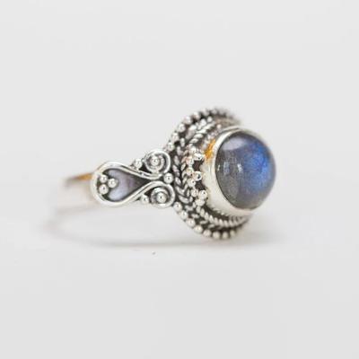 Labradorit-Edelstein-Ring, massiver 925er Sterlingsilber-Geburtssteinring, Boho-Ring, Silber-Charm-Schmuck, Verlobungsring