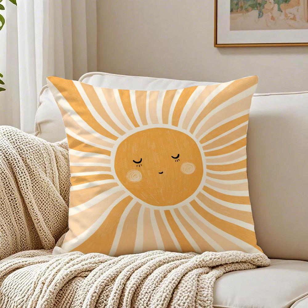 Cute Cartoon Sun Illustration Art Cushion Cover Pillowcase Antidustmite Living Room Sofa Decor Cushion Room