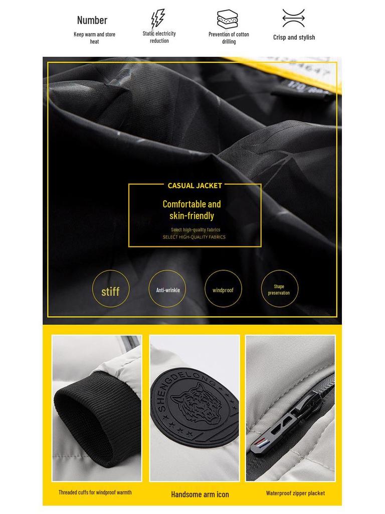 Men's Stand-Up Collar Warm Cotton Jacket - Autumn/Winter Casual Korean Style