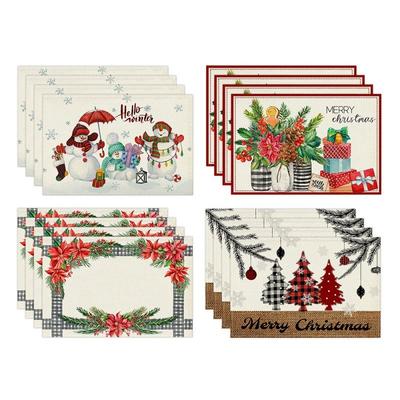 Christmas-Themed Linen Placemats Heat-Resistant Suitable for Kitchen Table Mats for Indoor Gatherings Seasonal Fall Table Decor