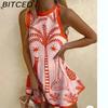 BITCED Women's Printed Linen Sleeveless Mini Dress