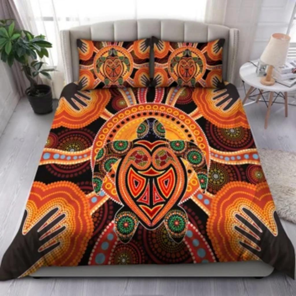 Duvet Cover Set Aboriginal Bedding Set, Australia Kangaroo Running Lizard Art Bedding Cover