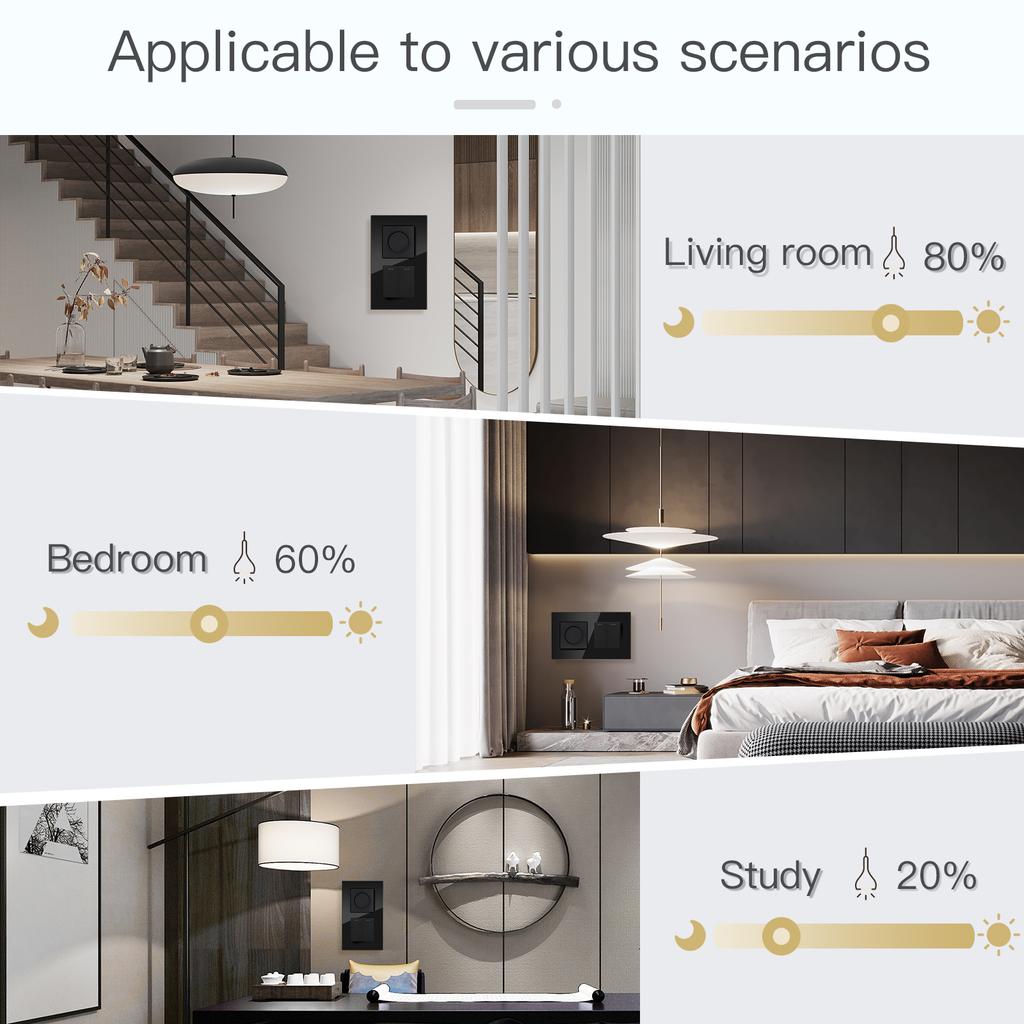 BSEED Mechanical Dimmer Fan Switch With 1/2/3Gang Wall Light Switches EU Socket USB Type-c Power Ports  2.1A Glass Panel