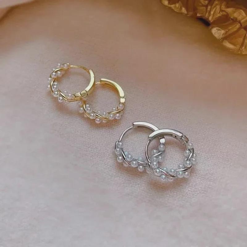 

Серьги из серебра 925 пробы с жемчугом - Элегантные, Ретро, Корейский дизайн Small pearl ear buckle gold no packaging