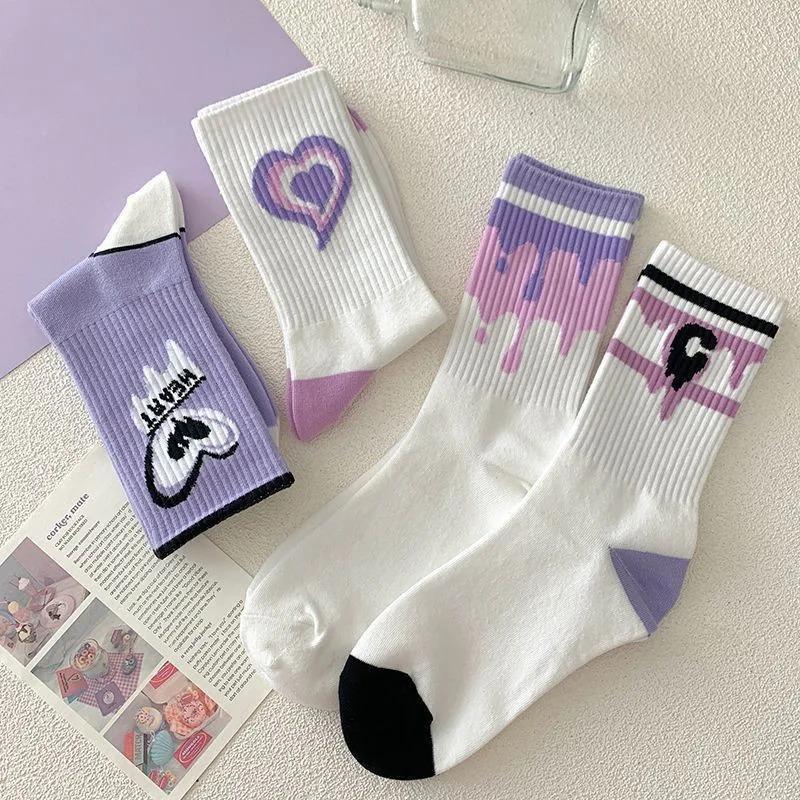 Socks Women's Fall Mid Calf Socks Personalized Love Sweat Absorbent Purple Street Long Tide Socks