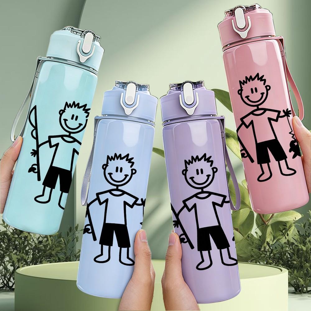 1PC Stick Figure Warrior Simple Drawing Print 750ml Color Plastic Sports Water Bottle Leakproof Flip Straw Lid Suitable for Sports Office Home Use