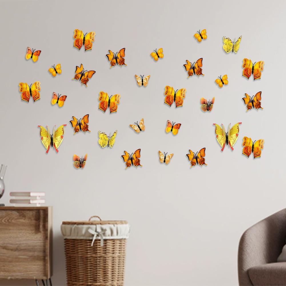 3D Double Layer Butterfly Wall Stickers 72 PCS PVC Decals for Enhancing Wall Decor in Living Rooms and Bedrooms