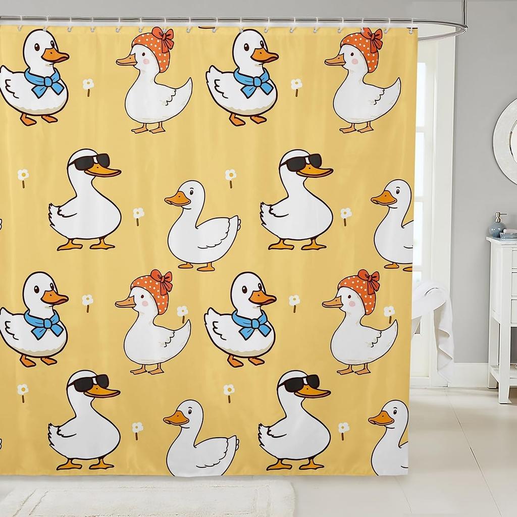 Kids Yellow Rubber Duck Shower Curtain Cartoon Ducks Bath Curtain Funny Animal Bathroom Accessories Cute Animal Fabric Shower