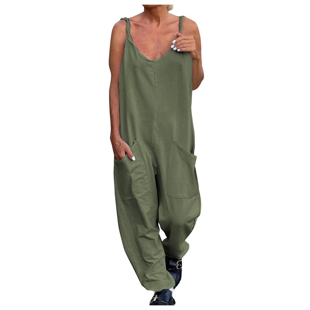 Mono Casual Suelto con Tirantes de Hombro Retorcidos para Mujer, Mono de Resort con Bolsillos
