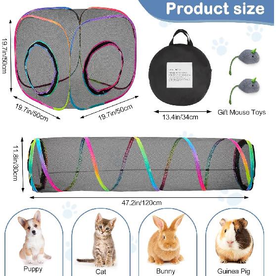 Outdoor Cat Enclosures Portable Cat Tunnel with Carry Bag Breathable Cat Tent Outdoor with 2 Mouse Toys Outside Cat Enclosure for Indoor Cats (2