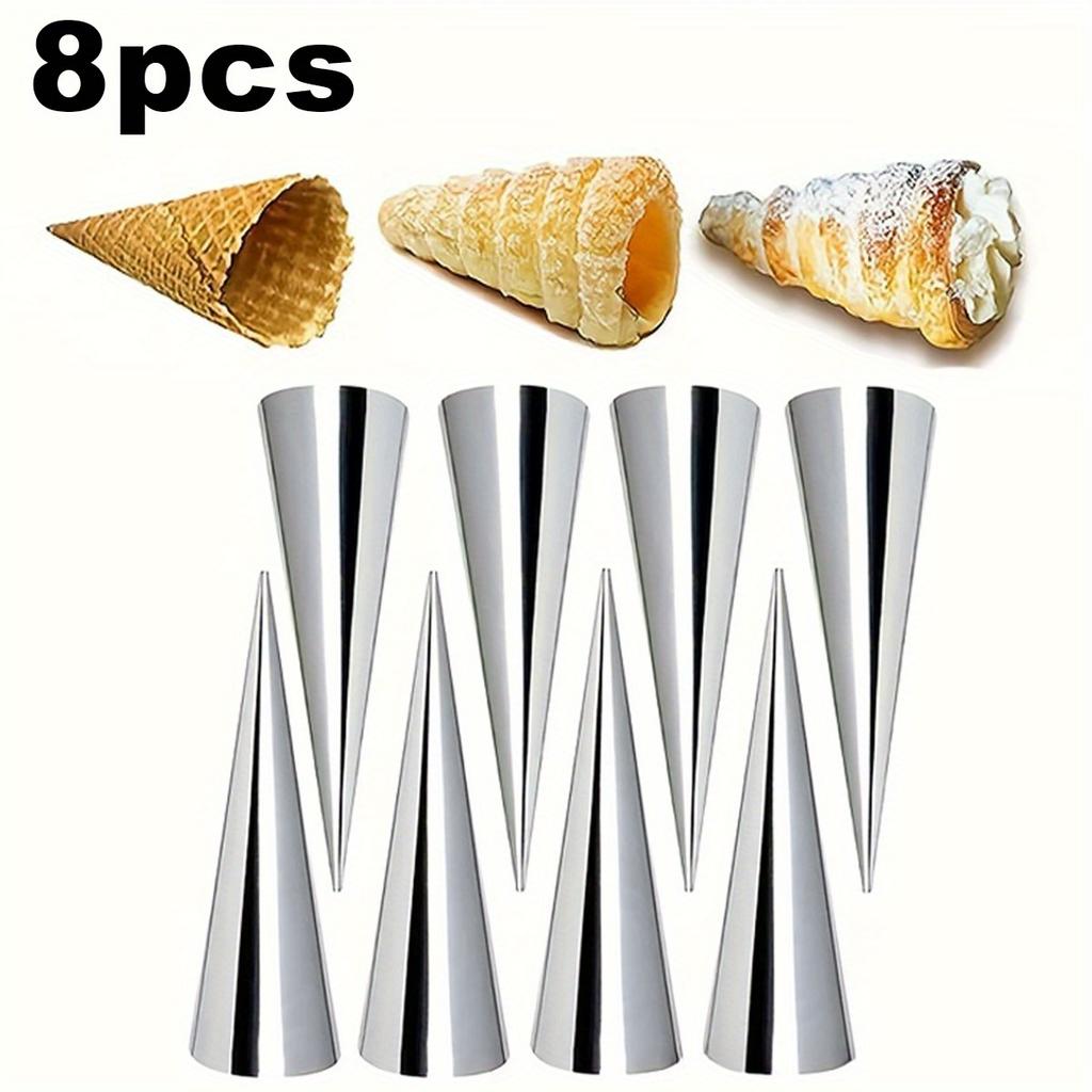 8/12-Piece Stainless Steel Cream Horn Molds, Heavy-Duty Baking Cones for Ice Cream Croissant Pastries, Non-Stick
