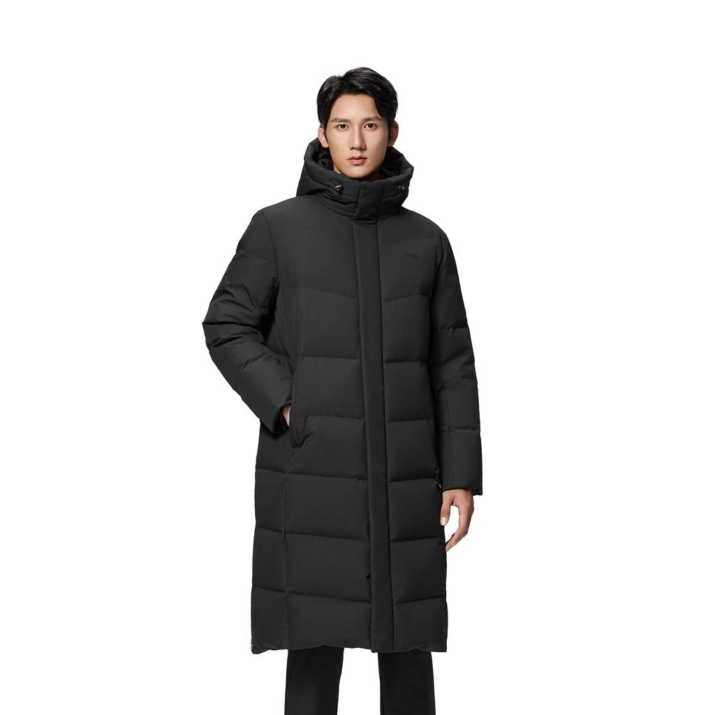 Anta Warm Fashionable Comfortable Long Sports Hooded Winter Training Outdoor Down Jacket Unisex Outerwear Basic-Black 452540212-2