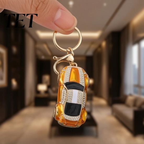 Small Gift for Friends Sports Car Keychain with Sparkling Rhinestones, Durable Zinc Alloy Enthusiasts Stylish Pendant, Decorative Compact Key
