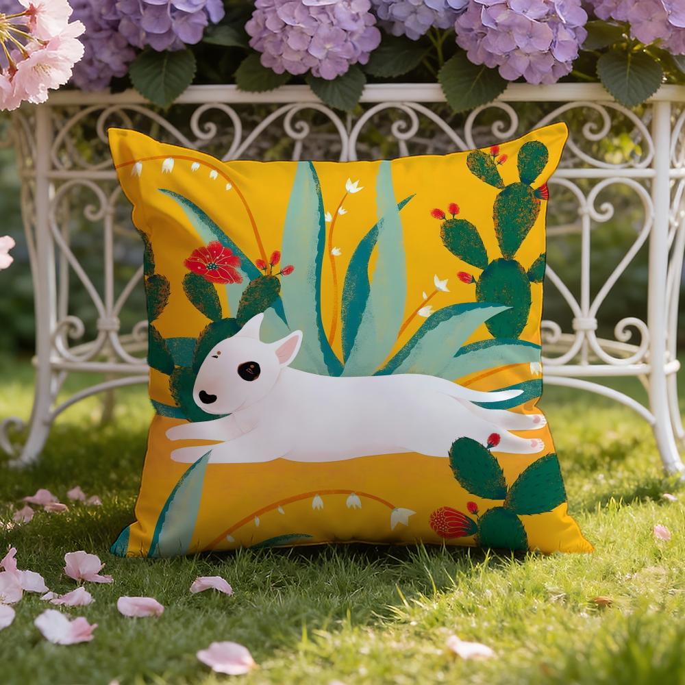 Cartoon Bull Terrier Series Cushion Cover Home & Car Dual-Scene Pillow Cover: Reversible for Premium Comfort