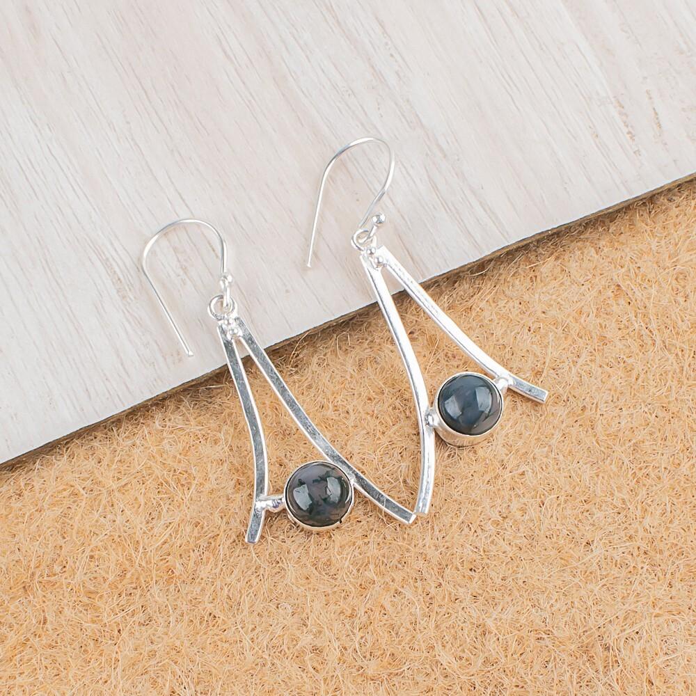 

Natural Moss Agate Gemstone 925 Sterling Silver Handmade Jewelry Earrings 1.45 EE-66-32