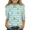 Print Tops For Youth Girls Round Neck 3/4 Sleeves T-Shirts Trendy Tops Outfit Tees