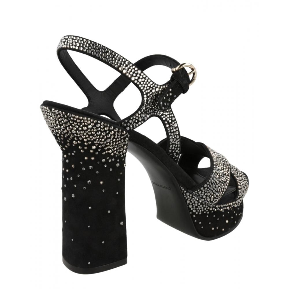 Salvatore Ferragamo Black Suede Platform Sandals Sonya