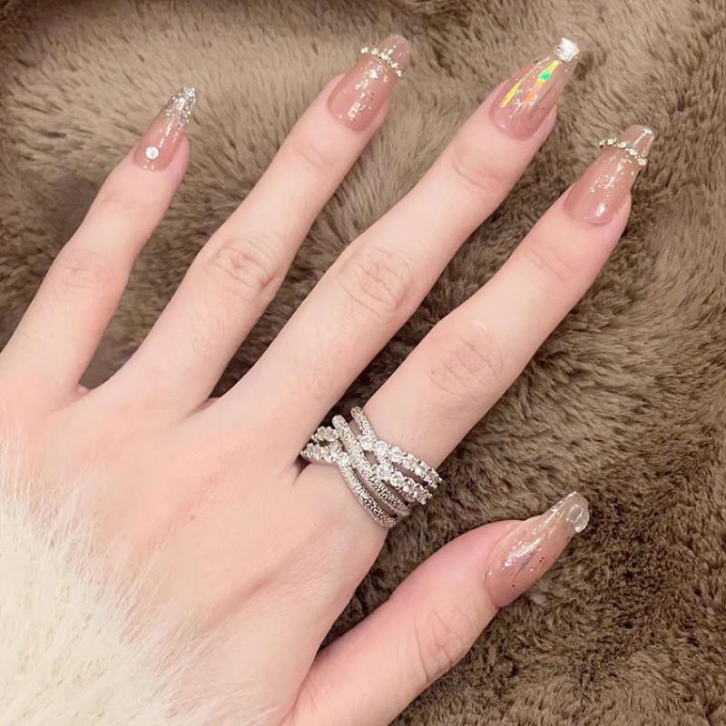 Elegant Fashionable Geometric Open Ring For Women With Sparkling Zirconia Accents