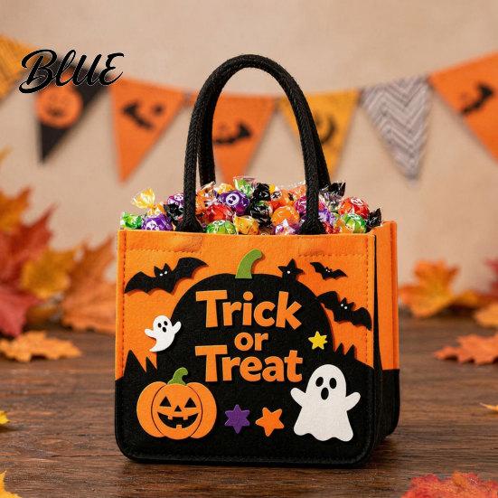 Child-friendly Halloween Bag Trick or Treat Bag Felt Goodie with Pumpkin Ghost Patches Photo Prop Large Candy Tote for Kids Party Favor,