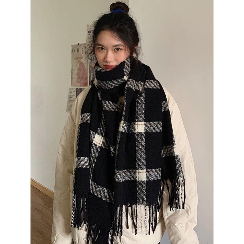 New Winter Tassel Scarf for Female Students Korean Version Versatile Thickened Warm Dual Purpose Shawl Imitation Cashmere Couple Scarf