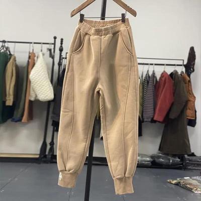 Men's Autumn/Winter Retro Casual Trousers Patchwork Fleece-lined Harem Sweatpants