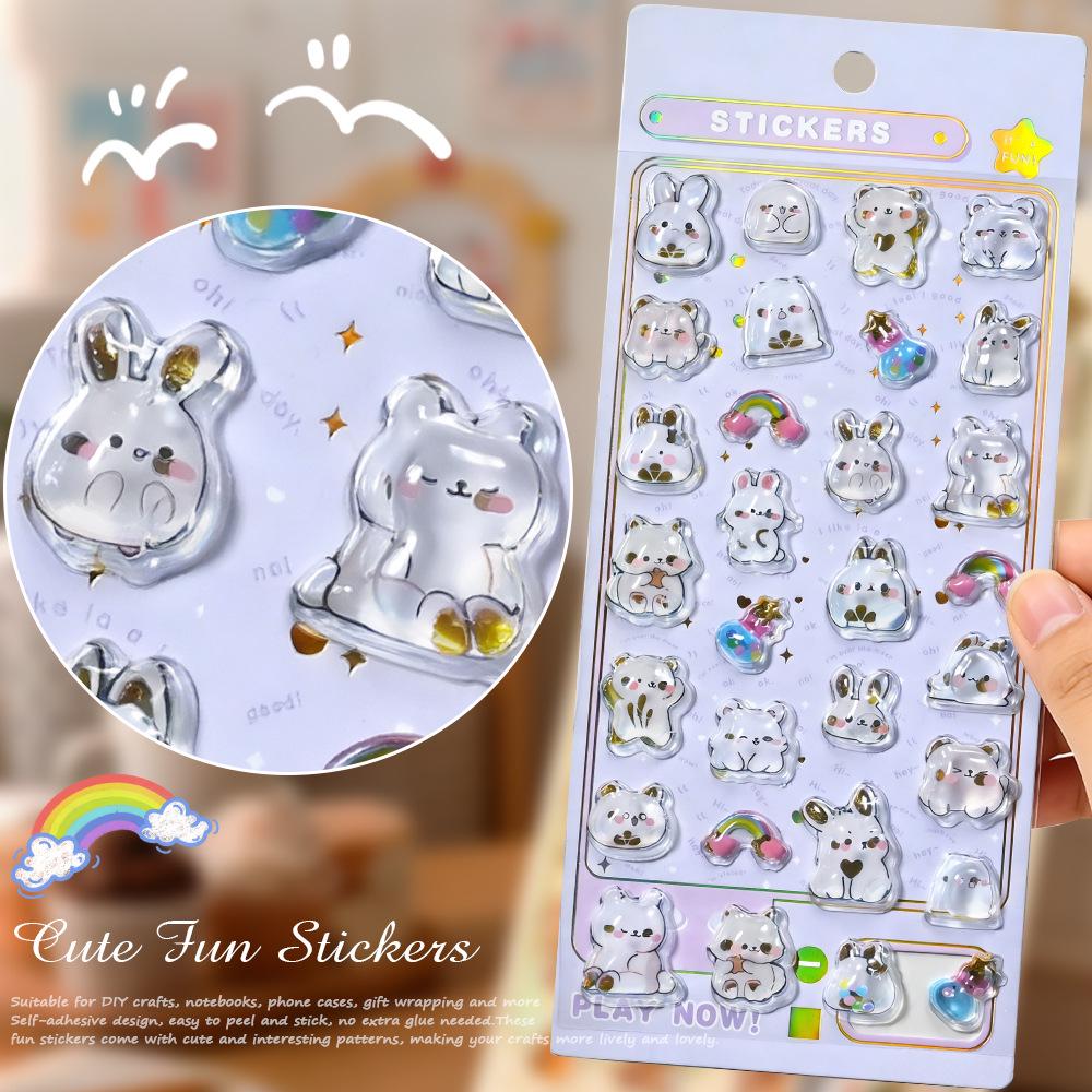 3D Little Rabbit Cartoon Stickers - DIY Embossed Journal Decoration for Kids 9*20.5cm