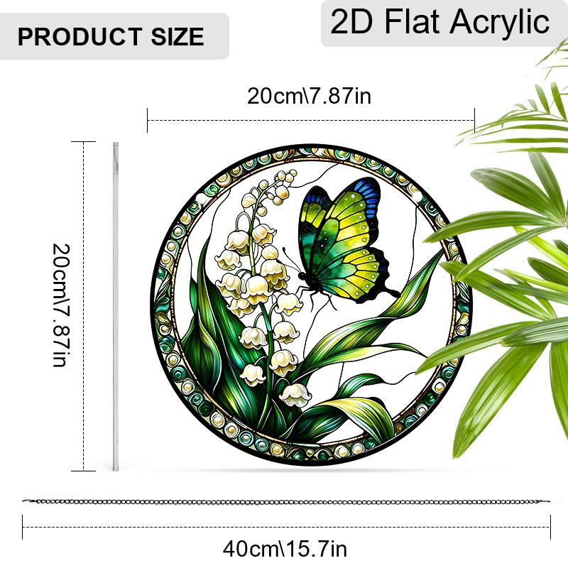 Acrylic Butterfly & Lily of the Valley Suncatcher Stained Glass Effect Window Hanging Ornament Floral & Insect Themed Gift for Home