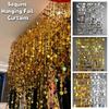 10PCS 1 Meter Sequins Hanging Foil Curtains PVC Flash Curtains Sequin Bead Strings Gold Silver Round Glitter Curtain Backdrop