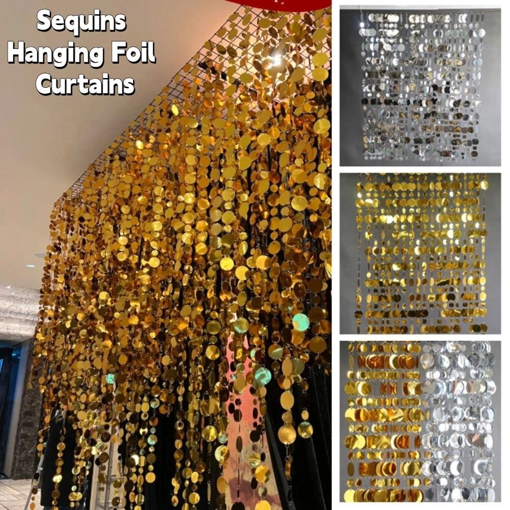 10PCS 1 Meter Sequins Hanging Foil Curtains PVC Gold Silver Round Sequin Rain Curtain Round Flash Curtains