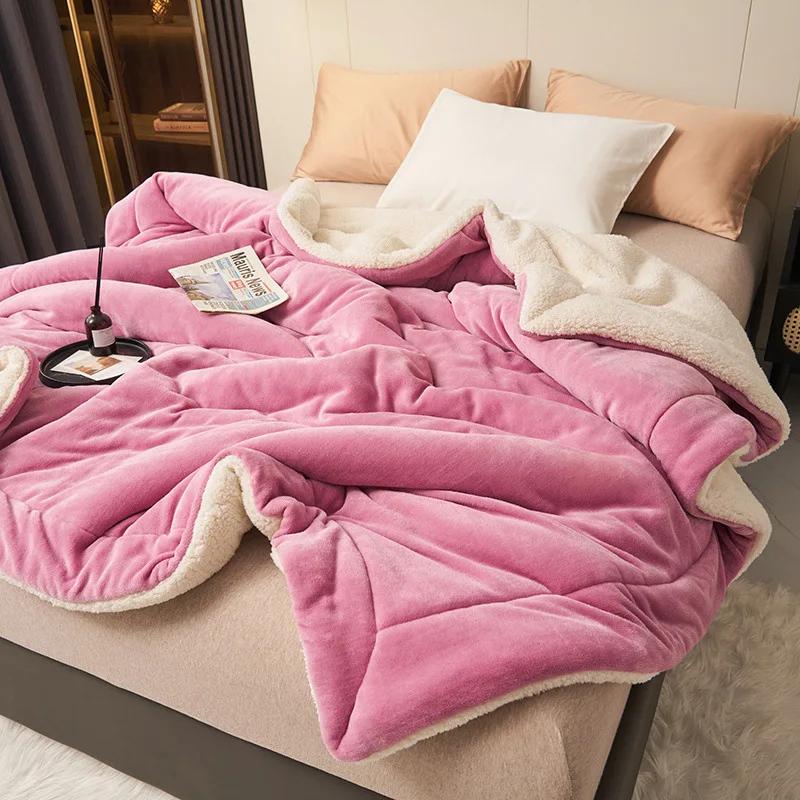 Multi-function Fleece Plush Throw Blanket for Bed Sofa Winter Home Warm Plaid Keep Warm 2 Layers Blanket Bedspread Bedding Sheet