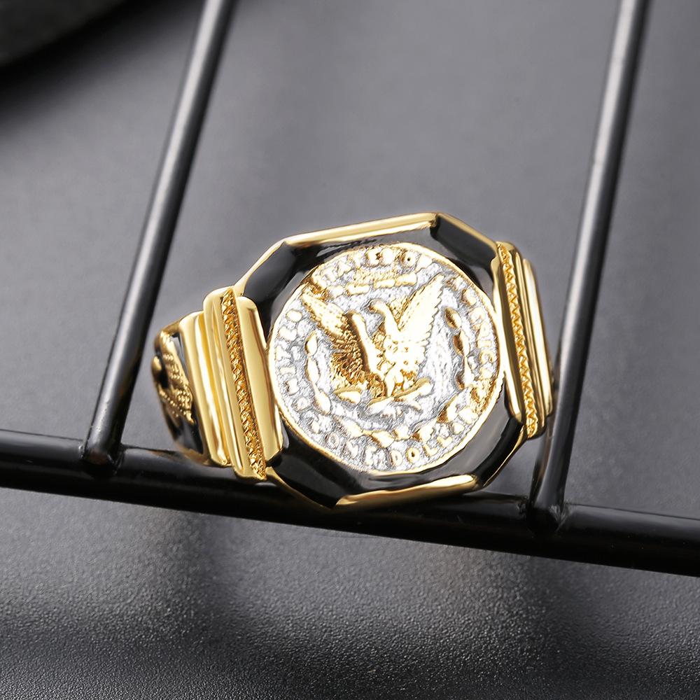 Silver King Ring Gold Plated American Eagle Dollar Mens Two Tone Jewelry