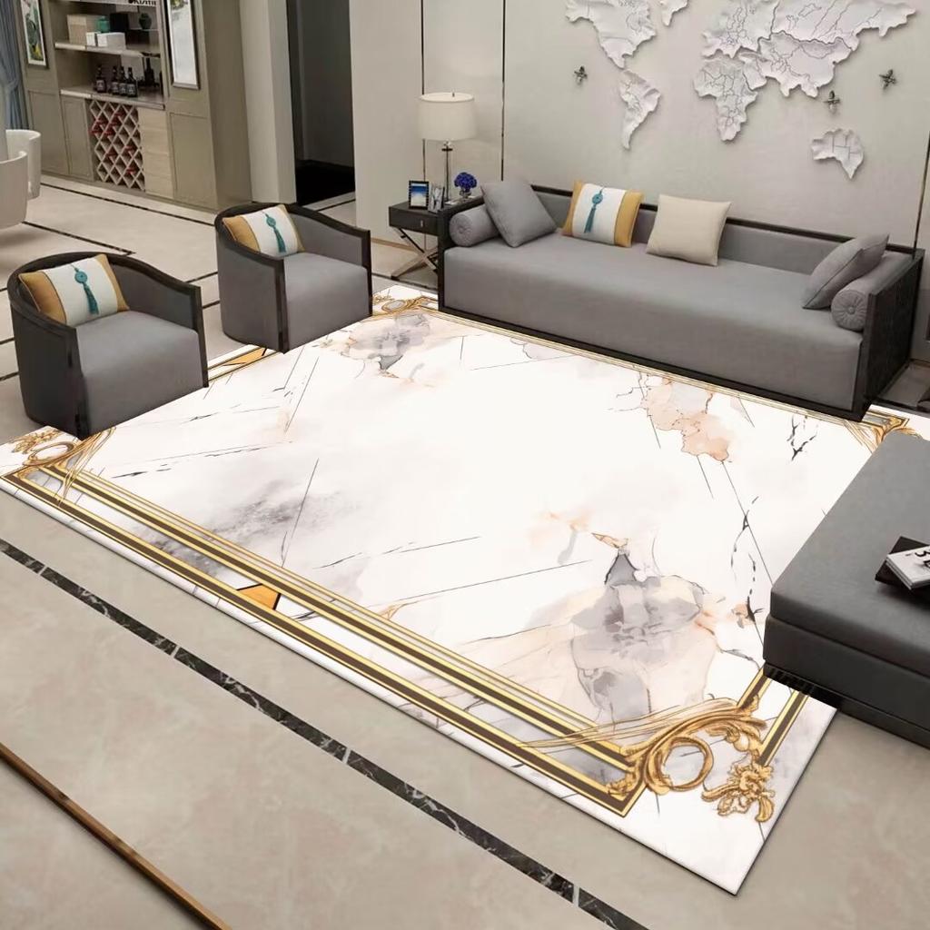 European Marble Non-slip Living Room Carpet Luxury Washable Big Size Rug for Home Coffee Table Decor
