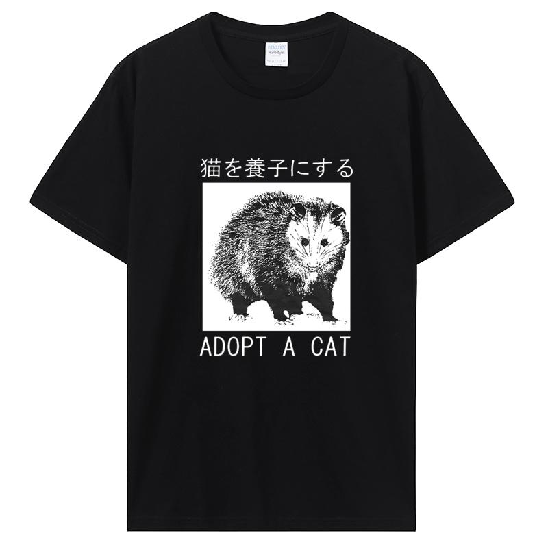 Adopt A Cat Opossum Japanese TShirt Fashion Casual Fitness T Shirt Cotton Tops Tees Unisex S Clothing Oversized Unisex Tshirt