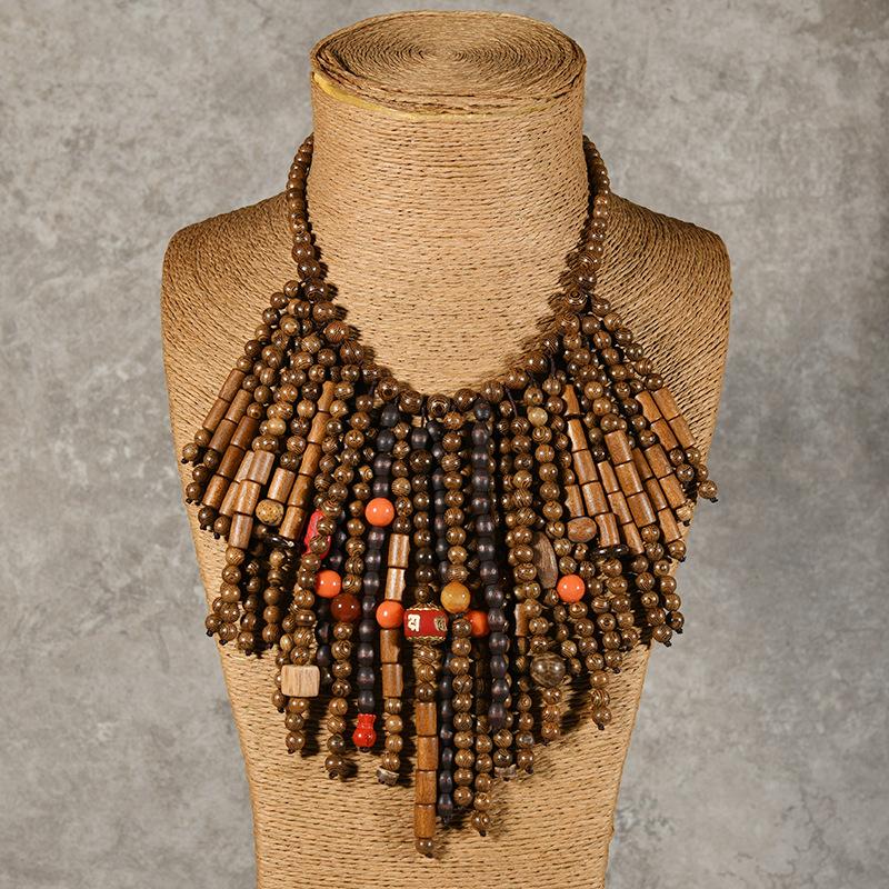 

Тяжелое Деревянное Ожерелье с Бусинами Ручной Работы Винтажное Богемное Нишевое Преувеличенное Личностное Кисточка Цепочка для Свитера Женское