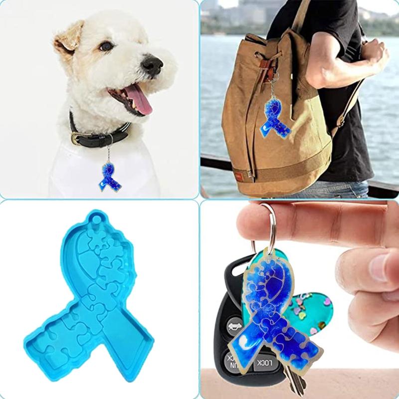Awareness Ribbon Keychain Epoxy Resin Silicone Molds Pendant Charm Jewelry Casting Polymer Clay Keychain Making