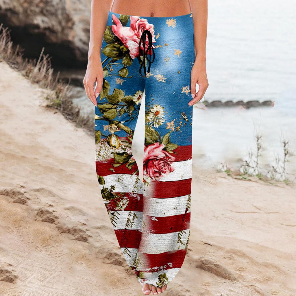 Women's Fashion Loose-Fit Drawstring Elastic Waist Casual Printed Pants