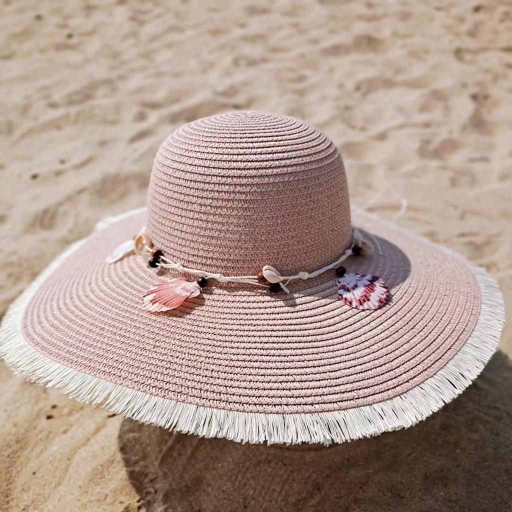 Hairbeard Shell Straw Hat Women's Summer Sunscreen Big Eaves Hat Anti UV Sun Hat Outdoor Travel Sunshade Hat Beach Hat