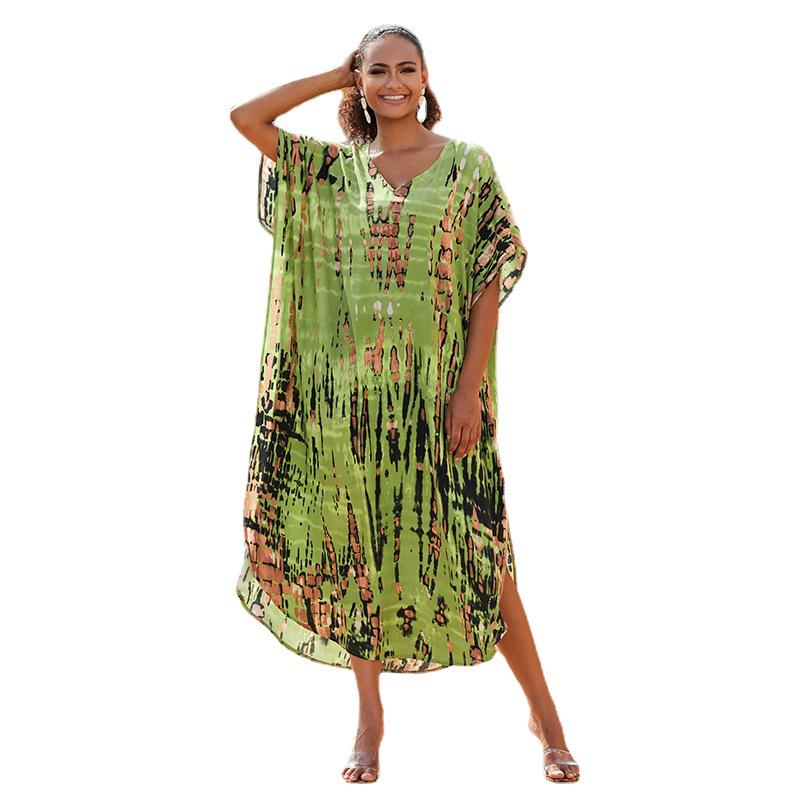 2023 Rayon V-Neck Beach Cover-Up Robe: European & American Style Vacation Swimsuit Sunscreen Shirt