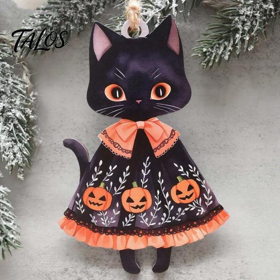 Cute Black Cat Window Ornament Halloween Witch Wooden Hanging Ornament, Decorative Pendant, Unique Tree Holiday Party Favors for And Decor Vintage