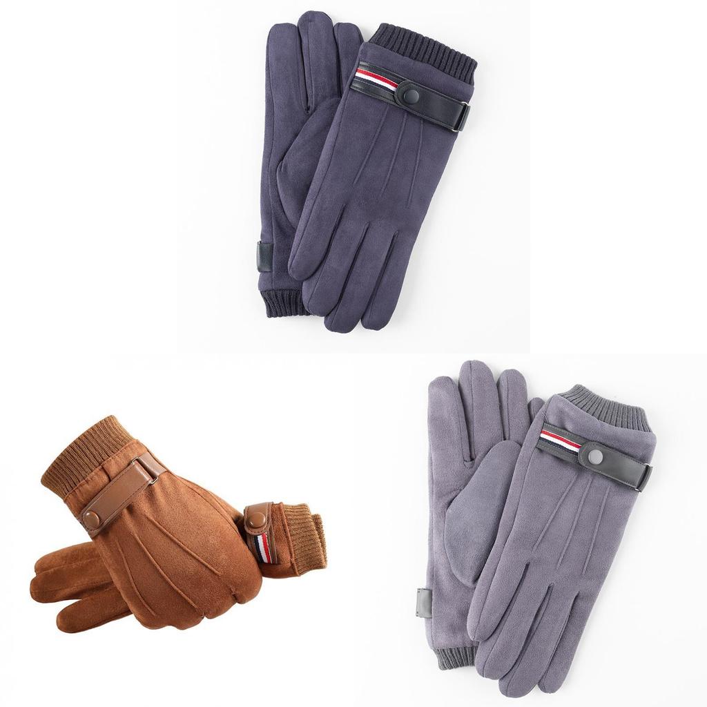 Winter Mens Thick Fleece Lined Leather Touchscreen Gloves For Outdoor Commuting