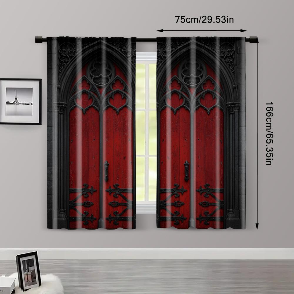 2pcs   spring summer Curtains Gothic Castle Sheer Curtains Polyester Easy Install Decorations Outdoor for Kitchen Living Room