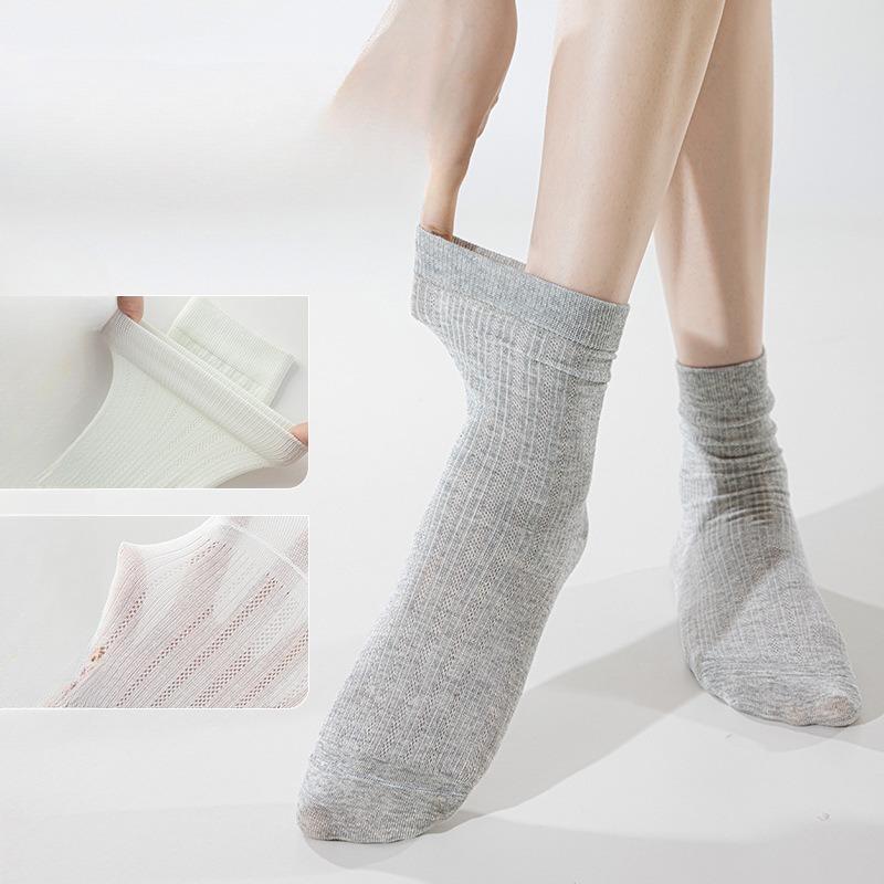 Women's Summer Thin Boneless Mid-calf Socks, Mesh Breathable Cotton Socks, Sweat-absorbing, Deodorizing, Antibacterial Pile Socks