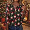 Women's Casual Christmas Print V-Neck Button Three-Quarter Sleeve T-Shirt