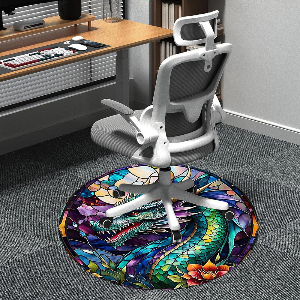 1pz Tappeto Rotondo in Vetro Colorato Drago per Ufficio, Sotto Sedie da Ufficio Camera da Letto Soggiorno Decorazione per la Casa, Decorazione Stanza