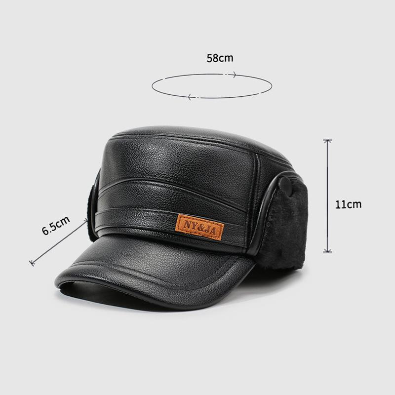 Middle-Aged and Elderly Hat Men's Winter Warm Father Grandfather Leather Hat Velvet Old Man Ear Protection Flat Cap