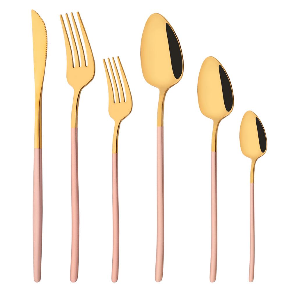 6Pcs/Set Silver Flatware Cutlery Set Stainless Steel Knife Dessert Fork Spoon Tableware Set Festival Kitchen Dinnerware Gift