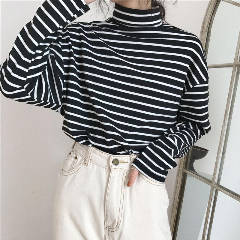 

Футболки женские весенние новые корейские Harajuku полосатая футболка с воротником для женщин футболки с длинными рукавами повседневные топы унисекс